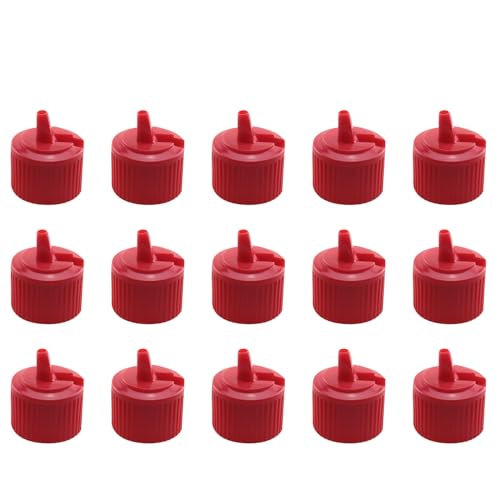 JCBIZ 15PCS 24 Teeth 410 Tip Plastic Red Abrasive Bottle Cap Diluent Dispensing Reusable Flip Top Cap For Shampoo Lotion Moisturizer Replacement