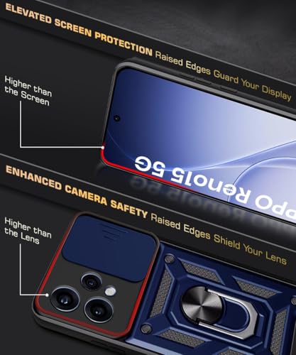 Image of WOW IMAGINE Tough Armor Bumper Mobile Back Case for Oppo Reno 15 5G | Sliding Camera Cover | Shock Proof 360 Protection | Hybrid PC + TPU | Ring Holder with Kickstand - Blue