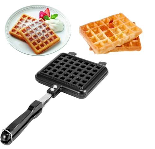Image of Waffle Maker Machine Comfortable Handle Sandwich Maker Gas Stove Non Stick Waffle Maker Pan Press Plate Waffle Mold Gas Burner Stove Kitchen Tool Home Restaurant
