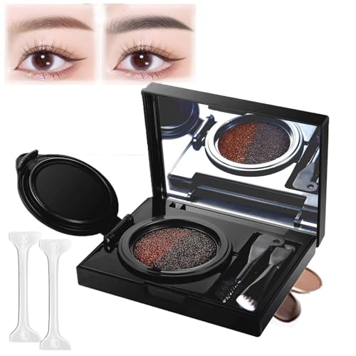 Eyebrow & Eyeliner Cream with Stamp,Multi-functional Double-Headed Eyeliner Stamp,Double Color Mist Air Cushion Eyebrow Cream,2 in 1 Waterproof Brow Powder & Eyeliner Cream (Brown, 1Pcs)