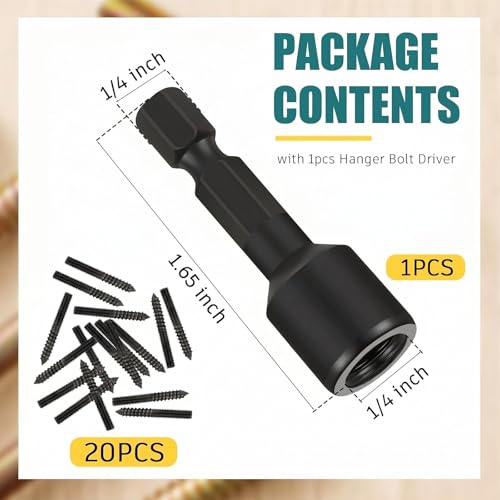 Image of Hicarer 20 Pack 1 /4-20 x 2 Inch Hanger Bolts with Driver Bit