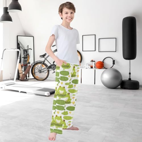 Boy's Pants Green Frog Setting Jogger Pants Elastic Waist Long Bottoms Trousers with Pockets 6-14 Years 6
