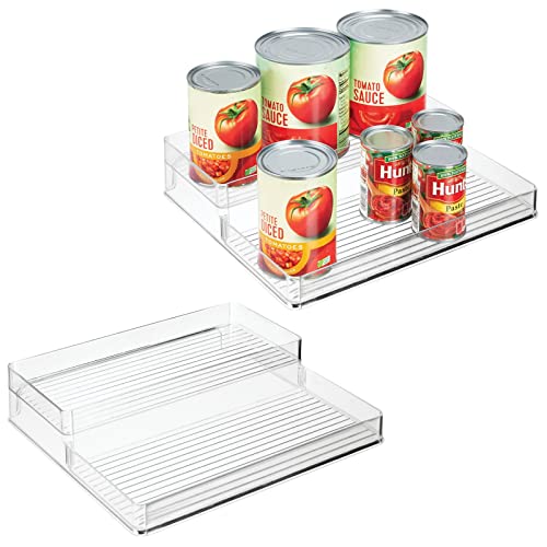mDesign-Plastic-Kitchen-Food-Storage-Organizer-Shelves-Spice-Rack-Holder-for-Cabinet-Cupboard-Countertop-Pantry-Holds-Jars-Baking-Supplies-Canned-Food-2-Levels-2-Pack-Clear mDesign Plastic Kitchen Food Storage Organizer Shelves, Spice Rack Holder for Cabinet, Cupboard, Countertop, Pantry - Holds Jars, Baking Supplies, Canned Food - 2 Levels - 2 Pack - Clear - Image 1