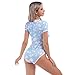 FYMNSI Adult Baby Diaper Lover (ABDL) Button Crotch Romper For Women One Piece Crew Neck Short Sleeve Bodysuit Adult Pajamas Sexy Button Up Rompers Lingerie Printed Playsuit Light Blue M