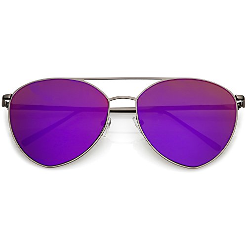 zeroUV - Oversize Thin Metal Double Crossbar Mirrored Flat Lens Aviator Sunglasses 62mm