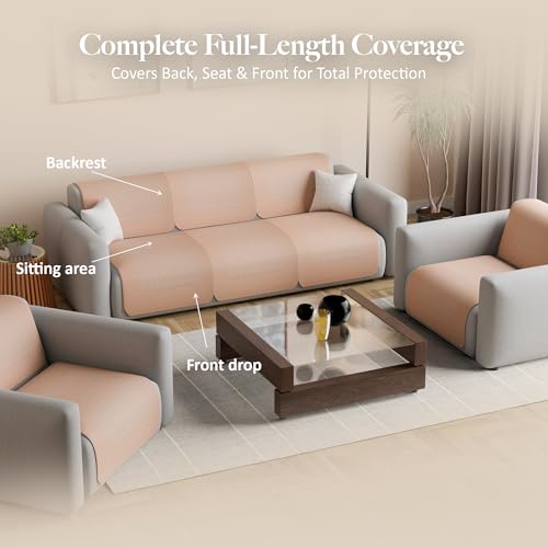 Image of Kuber Industries 5 Seater Sofa Cover | Slipcover for Living Room | Thick & Cozy | Non-Slip Comfort Sofa Cover Set | Columbia 258003 - Brown
