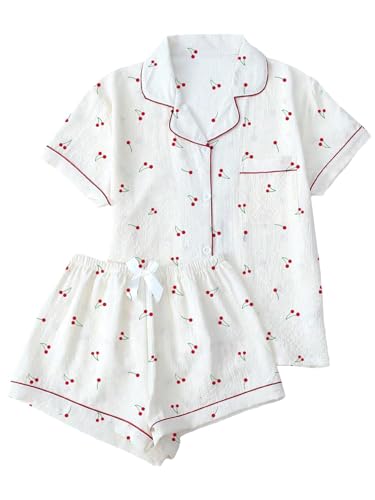 Remidoo Women's Floral Pj Set Short Sleeve 2 Piece Button Up Pajamas Sleepwear