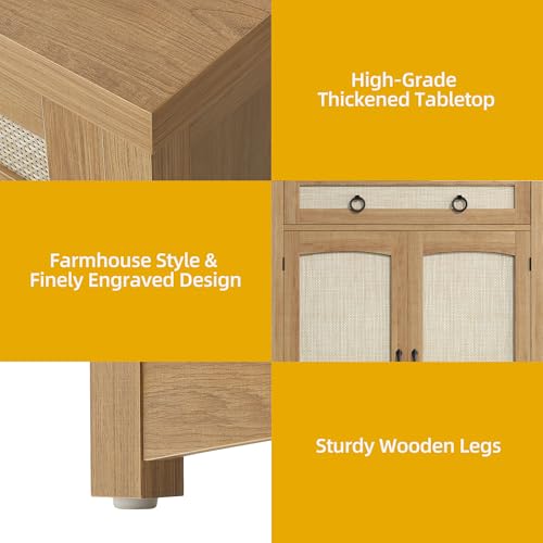 DWVO 5-Tier Rattan Shoe Storage Cabinet, Farmhouse Shoes Rack Cabinet with Adjustable Shelf, 43" Tall Wood Shoe Organizer with Drawer & Doors for Entryway Hallway Living Room Closet (Oak)