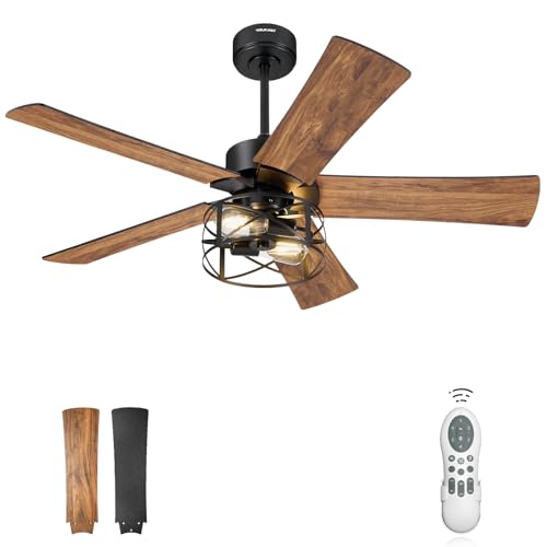 Image of YOUKAIN 48-Inch Farmhouse Ceiling Fan with Lights and Remote, Matte Black