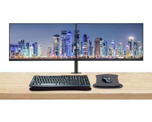 Image of HP EliteDisplay E27q G4 27 Inch QHD QHD IPS LED-Backlit LCD 2-Pack Monitor Bundle with HDMI, Blue Light Filter, Dual Monitor Stand, MK270 Wireless Keyboard and Mouse Combo, Gel Pads