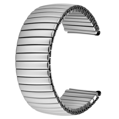 Elastisches Uhrenarmband aus Edelstahl, Uhrenarmband 20mm Edelstahl, Universal Uhrenarmbänder Metall, Verstellbares Stretch Uhrenarmbänder, Gebürstetes Silber-Design, Uhrenzubehör für Männer Frauen