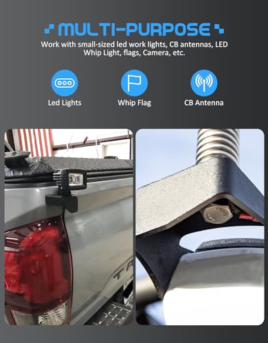 Image of Tacoma CB Antenna Mounts, 1 Pair, 3RD Gen Tacoma | Tailgate Bed Accessories, Whip Light Led Pods Mounting Bracket, Flag Holder, Compatible with Toyota Tacoma 2016-2023