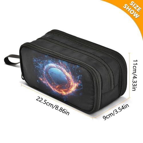 Image of Caikeny Pencil Case Baseball Ball Fire Pen Bag Large Capacity Pencil Box Pen Pouch with Zipper Cosmetic Organizer for Kids Teens Adults