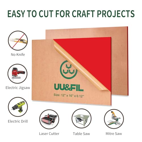 Image of Red Acrylic Sheet 12 inch x 16 inch x 1 /8 inch, 2 Pack UU&FIL Red Opaque Glossy Cast Plexiglass Sheets for Laser Cutting, DIY Display Projects, Wall Decor, Signage, Crafts, Easy to Cut.