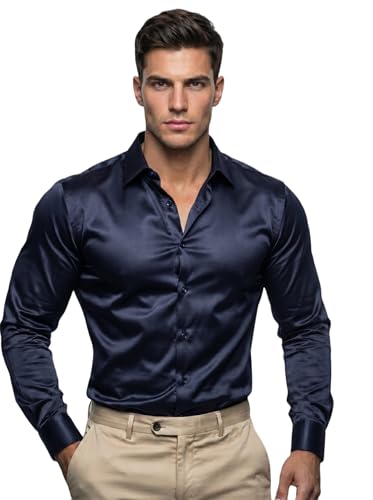 Image of Diverse Men's Satin Casual Shirt | Premium Solid Poly Satin | Wrinkle-Free, Full Sleeve Regular Fit Office, Business Wear