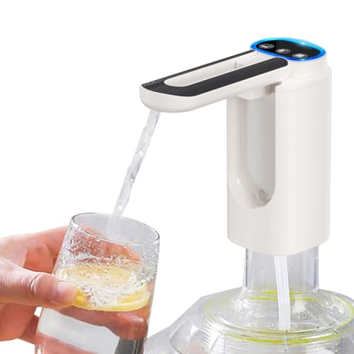Wasserflaschen Pumpe, USB Wiederaufladbarer Elektrischer Wasserspender, Tragbarer Faltbar Trinkwasserschalter mit 50cm Silikonschlauch für 5-18 L Karaffen und Flaschen