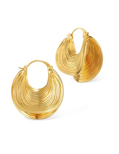 Chunky Statement Gold Earrings for Women – Large 18K Real Gold Plated Trendy Hoop Earrings Non Tarnish Hypoallergenic Gold Jewelry for Womens Fashion Big Earings for Woman