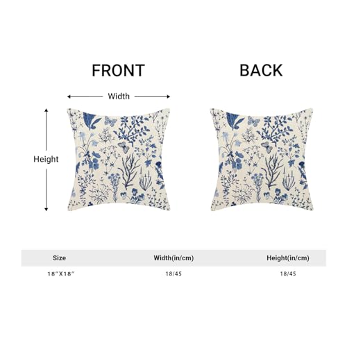 Image of AEIOAE Summer Pillow Covers 18x18 Inch Set of 2,Navy Blue Wild Flower Plant Throw Pillows Case,Seasonal Floral Outdoor Decorative Square Linen Farmhouse Decor Cushion Covers for Home Couch Sofa Bed