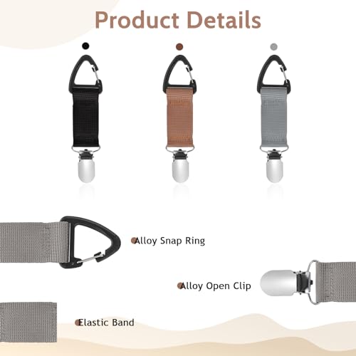 3 PCS Travel Hat Clip for Handbags, Backpacks, and Luggage, Elastic and Magnetic Hat Holder, Multifunctional Duckbill Clip, Outdoor Travel Accessory for Women, 3 Colors (Black, Khaki, Grey)3