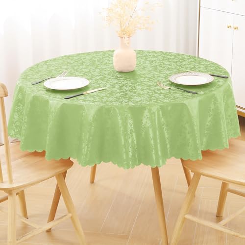 Image of Smiry Round Table Cloth, Waterproof Heavy Duty Vinyl Tablecloths, Wipeable Washable Table Cover for Kitchen and Dining Room (Sage Green, 60 inch Round)