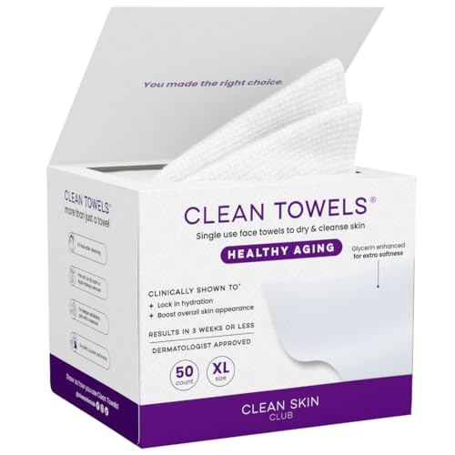CLEAN SKIN CLUB Healthy Aging Clean Towels XL Smooths Fine Lines Wrinkles & Texture Disposable Face Dry Wipes XL - 1 Pack (50 count)
