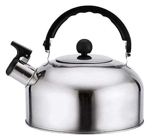 OZBMA Hervidor de Agua para Estufa, Tetera de 3 l con Silbato, de Acero Inoxidable, con asa, portátil para Exteriores, para Cocina de Gas (Color: Plateado, tamaño: 18,5 x 19 cm)