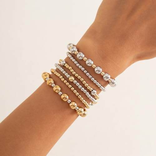 Chunky Gold Bracelets for Women Stackable Bracelets Big Gold Silver Ball Bangle Stretch Beaded Bangle Jewelry2