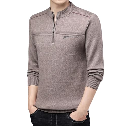 Men's Solid Color Half-high Neck Zipper Pullover Knit Sweater Fashion Casual Warm Business Jumper