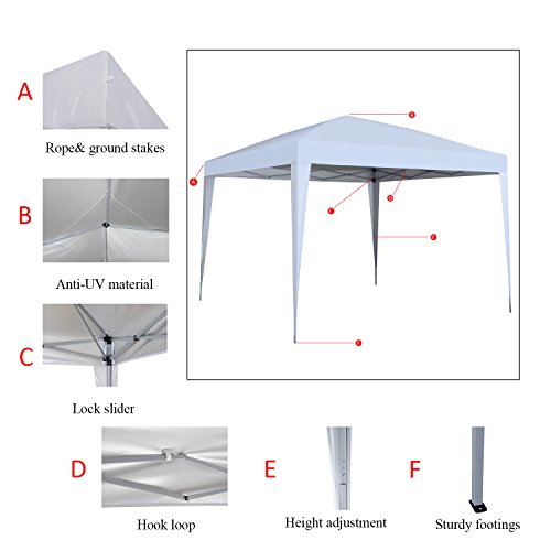 Outdoor Basic 10 x 10 ft Pop-Up Canopy Tent Gazebo for Beach Tailgating Party White