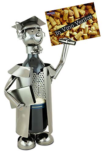 BRUBAKER Wine Bottle Holder 'Graduation' - Table Top Metal Sculpture - with Greeting Card