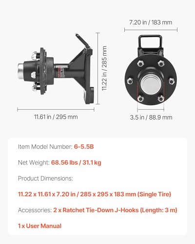 Image of VEVOR Shipping Container Wheels 6-Lug Wheels Kit, Heavy Duty Shipping Container Axle with Ratchet Tie Down-Moves 20 ft - 40 ft, Secure Transport for Dock, Warehouse, Construction Site, Black
