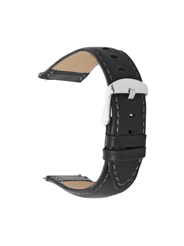 BIG SHOT Genuine Leather Watch Band Strap with Stainless Steel Buckle for Men and Women, Replacement Watch Straps, Leather Watch Strap 22mm (Black)