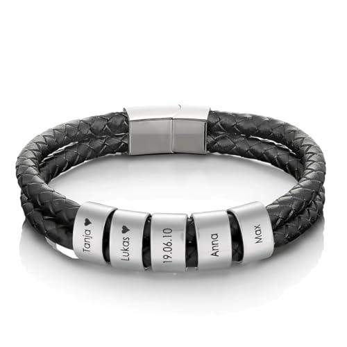 Bracelet en cuir pour homme avec gravure de perles en acier de luxe