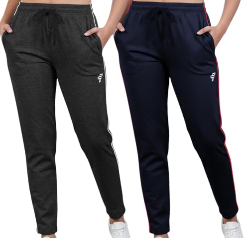 Image of Women Cotton Regular Fit Track Pants (Pack of 2)