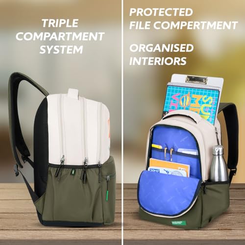 Image of United Colors of Benetton Unisex High-School Backpack CALAFIA | 3-Compartment Organised Daypack with Airmesh Padding | Backpack for School Girls & Boys | 26L Capacity