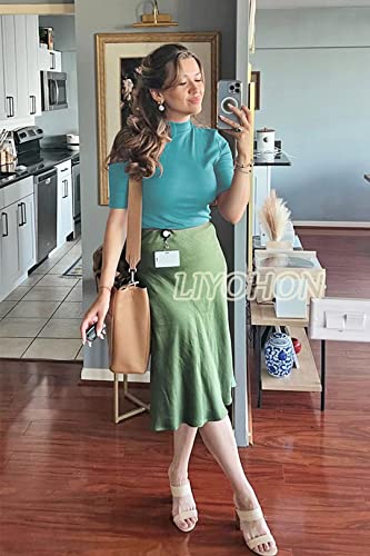 Liyohon Womens Tops Dressy Casual Summer Cute Tops Mock Turtleneck Business White T Shirts Turquoise-M #TOP2