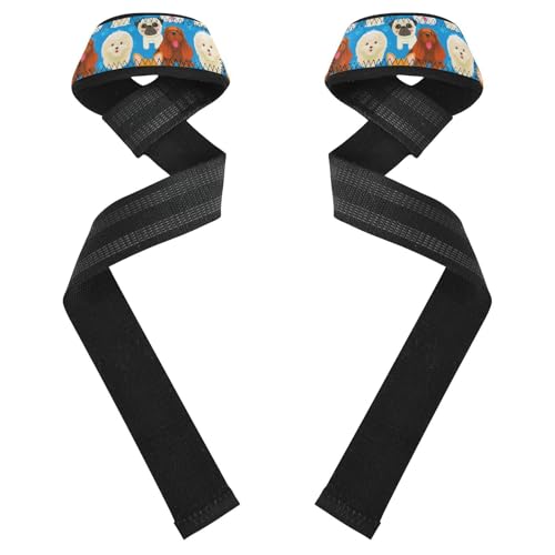STAYTOP Cute Cartoon Dogs Wrist Straps for Weightlifting,Lifting Straps with Neoprene Cushioned Wrist Padded and Anti-Skid Silicone for Strength Training,Bodybuilding,Deadlifting