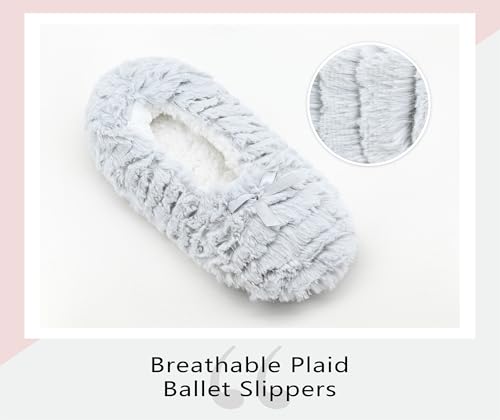 Image of DICUIRD Womens Cozy&Warm Soft Sole Slipper Socks with Grippers-Girls Teddy Fleece Indoor Slipper with Non-skid Bottoms