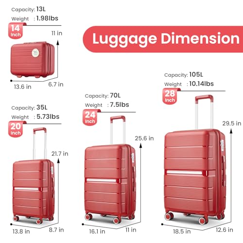 Luggage Sets 4 Piece(14/20/24/28) PP Lightweight & Durable Expandable suitcase4
