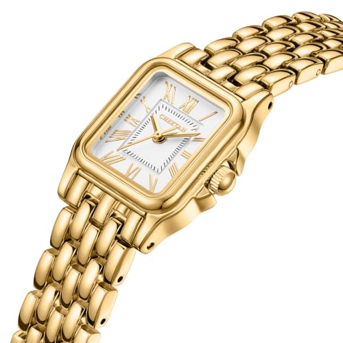 Image of CHEETAH Gold Watches for Women with Small Vintage Bracelet, Rectangular Case Roman Dial