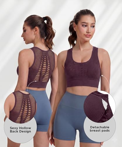Image of SEASUM Women's Longline Sport Bra Seamless Yoga Crop Top Medium-Low Support Workout Bra