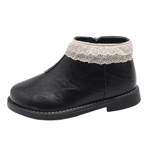 Toddler Kids Girls Solid Leather Ankle Boots with Lace Hem Platform Anti Slip Side Zipper Little Girl Boots Size 12