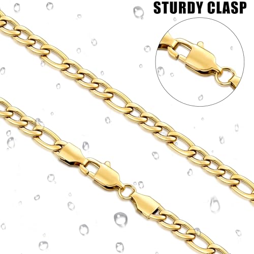 Fiusem Figaro Chains for Men,14k Gold plated Mens Chain Necklaces, 3.5mm/5mm/6mm/8mm/9.5mm Stainless Steel Men Necklaces4
