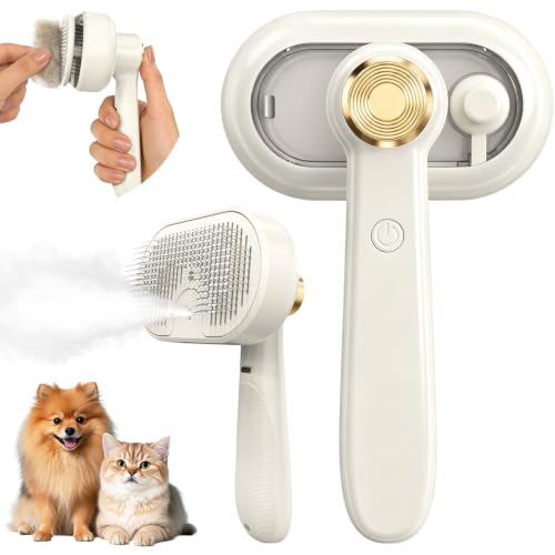 Glendan Pet Steam Brush for Shedding - 3-in-1 Spray Grooming Comb for Dogs & Cats - Self-Cleaning Mist Brush Softens Fur & Reduces Static - Ideal for Long Short Hair and Bath-Hating Pets