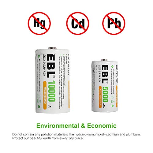 Ebl Rechargeable C Batteries, 5000Mah Ni-Mh High Capacity C Cell Battery New Retail Package, Pack Of 4 #TOP4