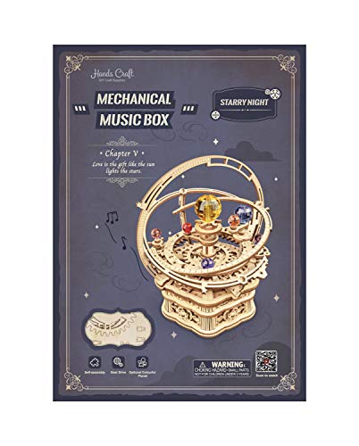 Hands Craft DIY 3D Music Box Wooden Puzzle – Gear Driven, Starry Night Laser Cut Assembly Model Building Kit Brain Teaser Puzzles Educational STEM Toy for Adults and Teens AMK51 - Image 2