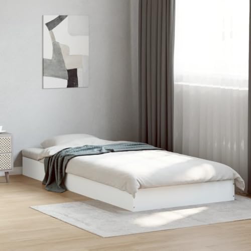 vidaXL Estructura de Cama Madera de ingeniería Blanca 75x190 cm, Muebles de Dormitorio, Camas, Cama Individual, Cama, somier, Cama de palets