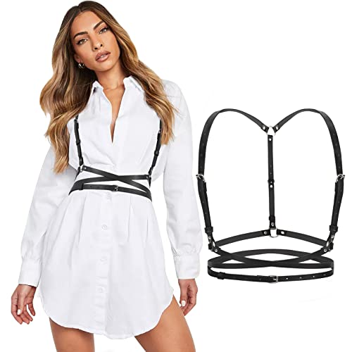 WERFORU Women Body Punk Waist Belt Adjustable Black PU Leather Belt