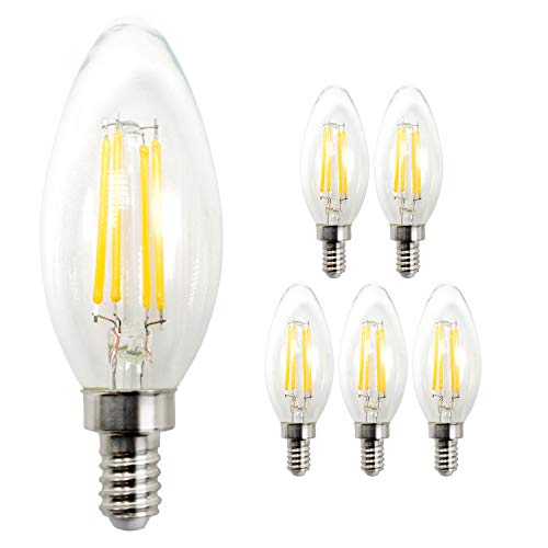 ETOPLIGHTING [6 Pack] E12 UL Base 40W 2700K Equivalent LED Chandelier Light Bulbs, Advance Dimming Pattern & Excellent Lighting Effect, Dimmable Clear LED Filament Candle Bulbs, Soft White, APL2328