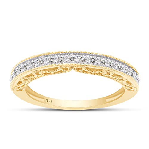 SAVEARTH DIAMONDS 1/5 ct. t.w Round Cut Lab Created Moissanite Diamond Milgrain Half Eternity Stackable Band Ring For Women In 14K Gold Over Sterling Silver (VVS1 Clarity, 0.20 Cttw)